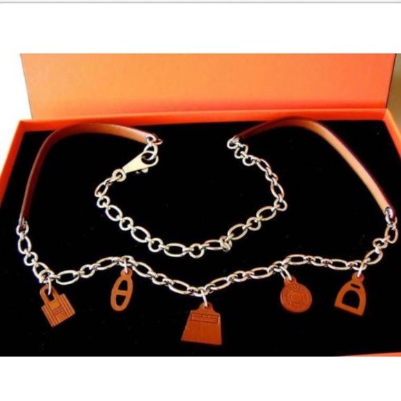 Hermes Belt Olga Charms Barenia Leather & Palladium Chain 2012 in Box - Picture 2 of 10